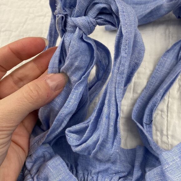 J. Crew Linen Women's Blue Sleeveless Tie Strap Top size Medium - Picture 4 of 8